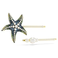 Idyllia hair pin, Set (2), Crystal pearls, Starfish, Multicoloured, Gold-tone plated by SWAROVSKI