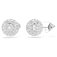 Lucent stud earrings, Pavé, Ball, White, Rhodium plated by SWAROVSKI