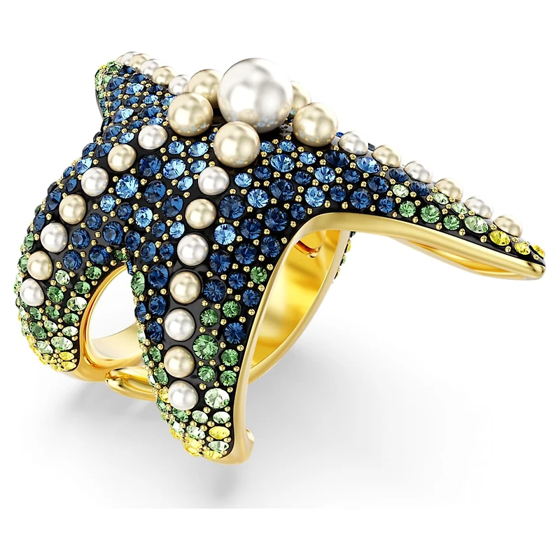 Idyllia cocktail ring, Crystal pearls, Starfish, Multicolored, Gold-tone plated by SWAROVSKI