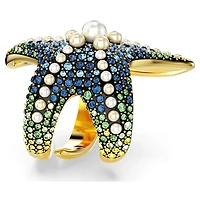 Idyllia cocktail ring, Crystal pearls, Starfish, Multicolored, Gold-tone plated by SWAROVSKI