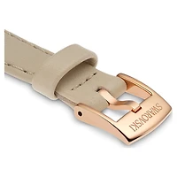 Watch strap, 12 mm (0.47") width, Leather, Beige, Rose gold-tone finish by SWAROVSKI