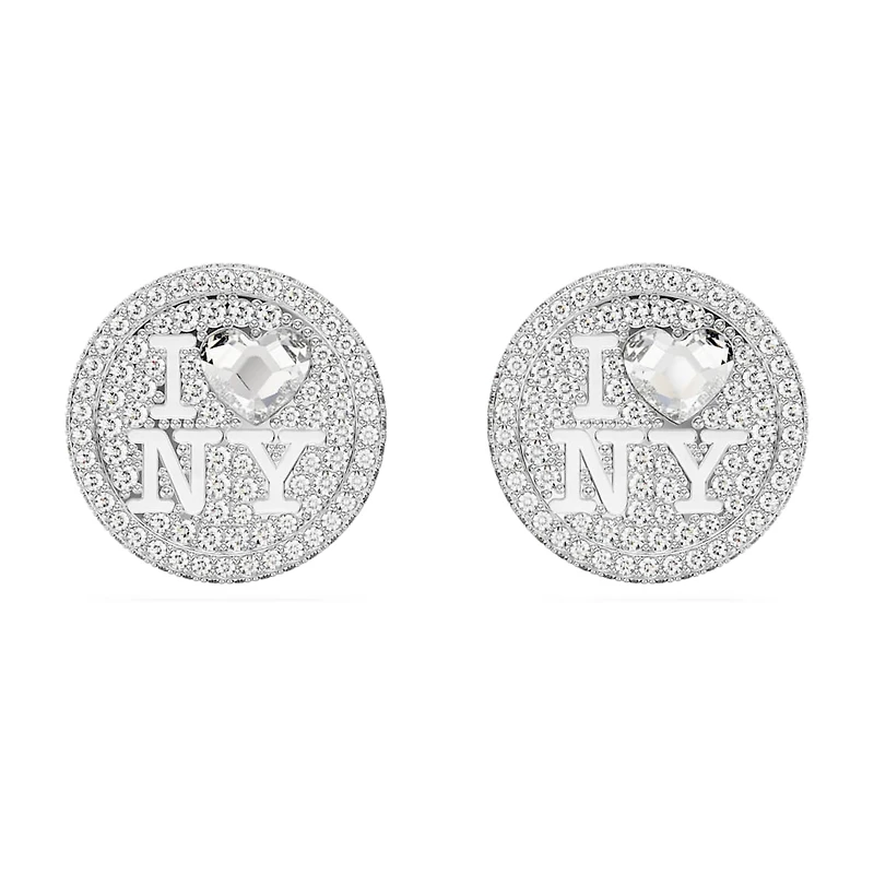 I LOVE NY stud earrings, White, Rhodium plated by SWAROVSKI