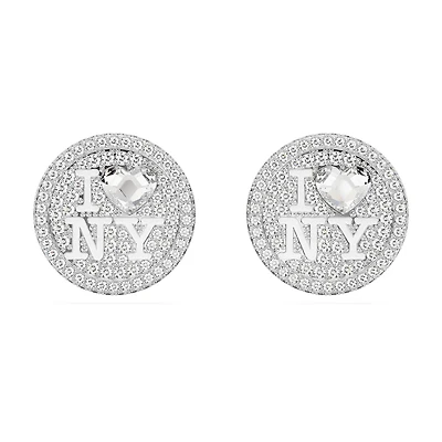 I LOVE NY stud earrings, White, Rhodium plated by SWAROVSKI