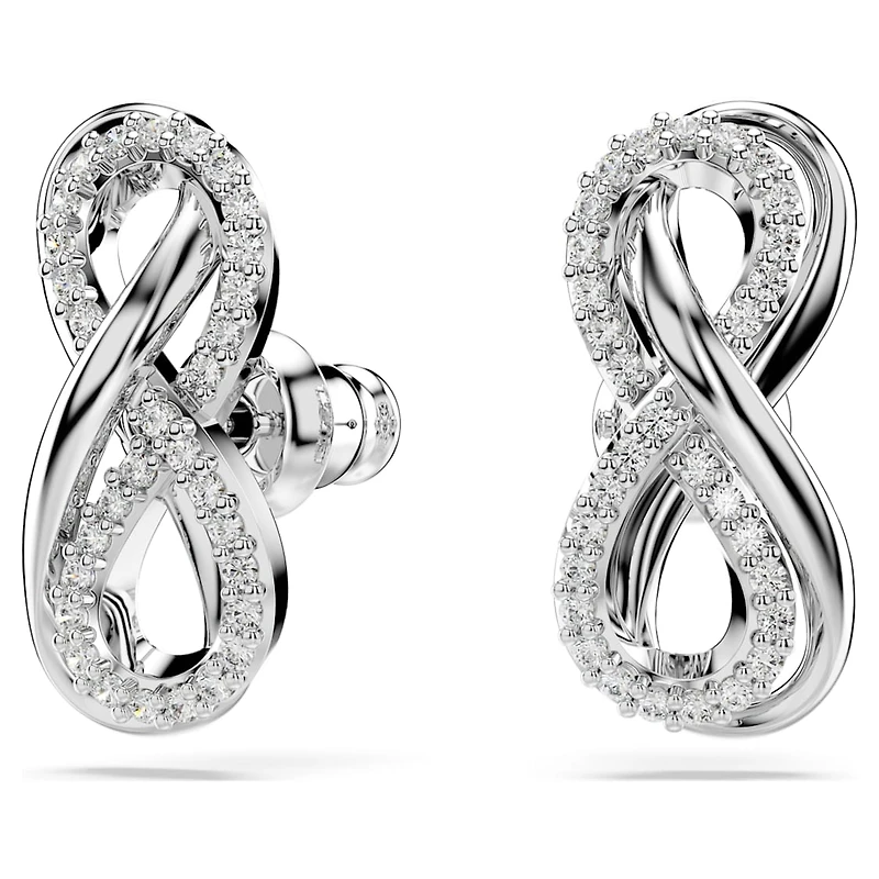 Hyperbola stud earrings, Infinity, White, Rhodium plated by SWAROVSKI