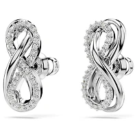 Hyperbola stud earrings, Infinity, White, Rhodium plated by SWAROVSKI