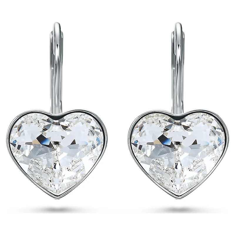 Bella drop earrings, Heart, White, Rhodium plated by SWAROVSKI