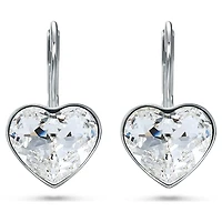Bella drop earrings, Heart, White, Rhodium plated by SWAROVSKI