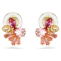 Gema clip earrings, Mixed cuts, Flower, Pink, Gold-tone plated by SWAROVSKI