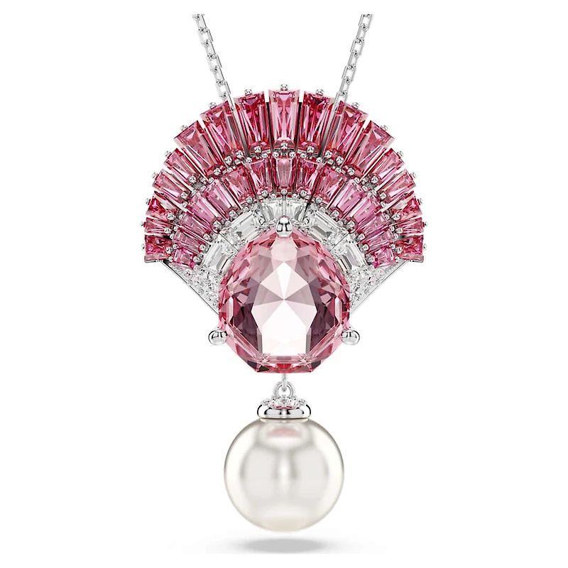 Idyllia pendant, Mixed cuts, Crystal pearl, Shell, Pink, Rhodium plated by SWAROVSKI