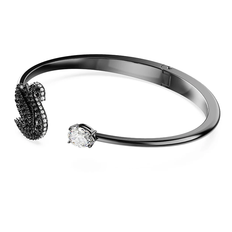 Swan bangle, Swan, Black, Ruthenium plated by SWAROVSKI