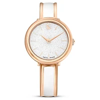 Crystalline bangle watch, Swiss Made, Metal bracelet, White, Rose gold-tone finish by SWAROVSKI