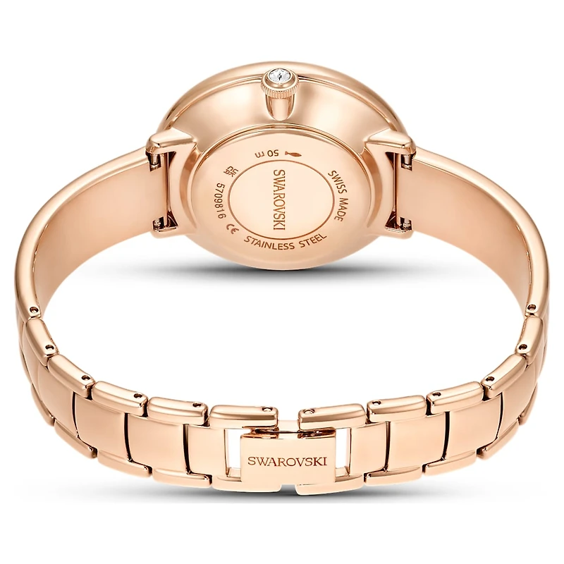 Crystalline bangle watch, Swiss Made, Metal bracelet, White, Rose gold-tone finish by SWAROVSKI