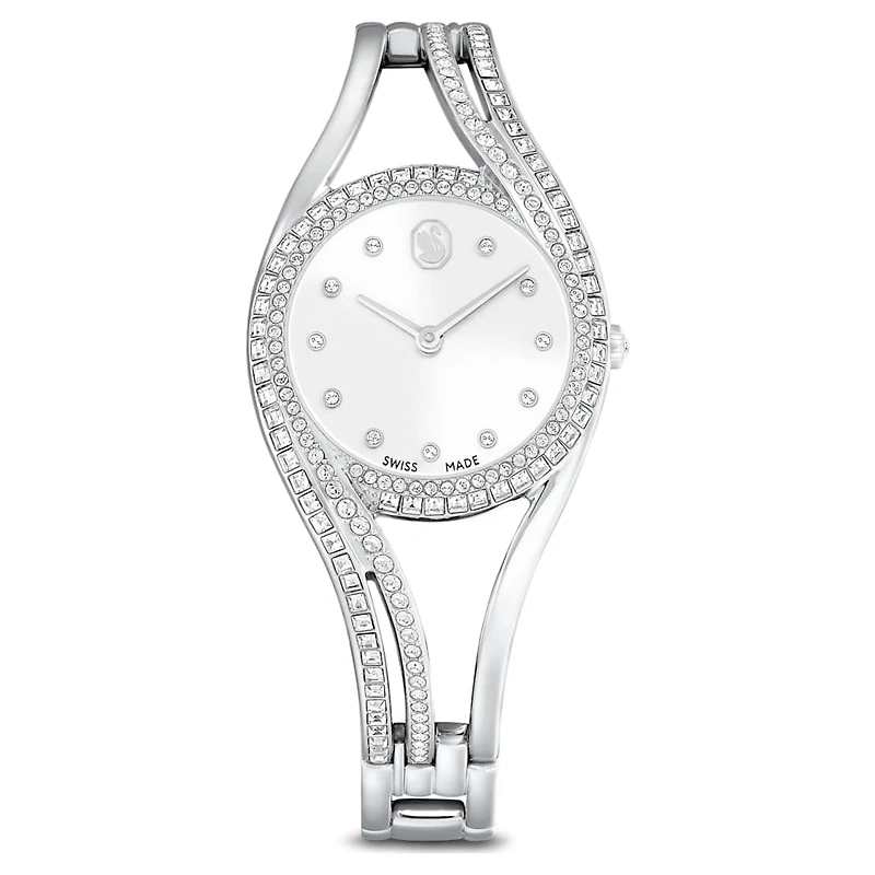 Hyperbola bangle watch, Swiss Made, Metal bracelet, Silver tone, Stainless steel by SWAROVSKI