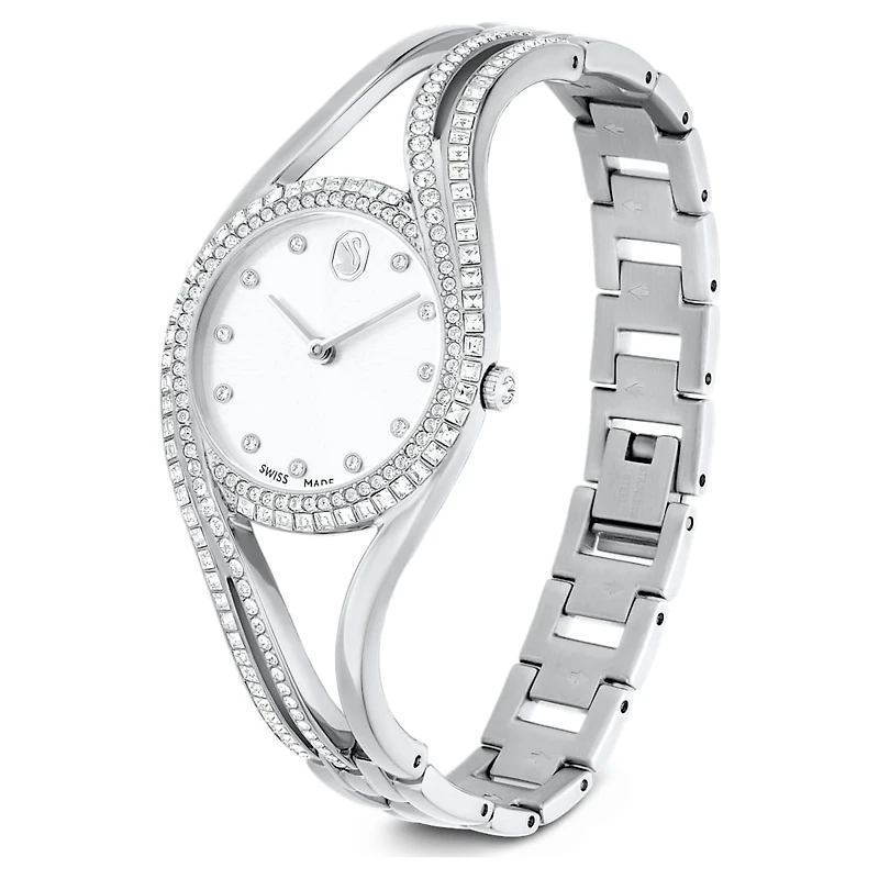 Hyperbola bangle watch, Swiss Made, Metal bracelet, Silver tone, Stainless steel by SWAROVSKI
