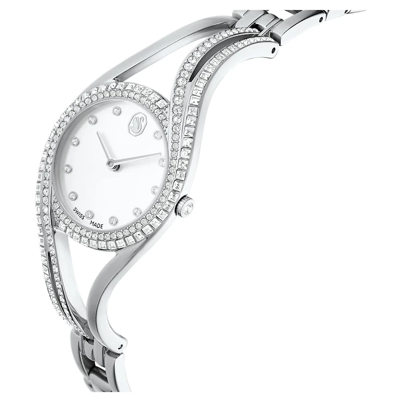 Hyperbola bangle watch, Swiss Made, Silver tone, Stainless steel by SWAROVSKI