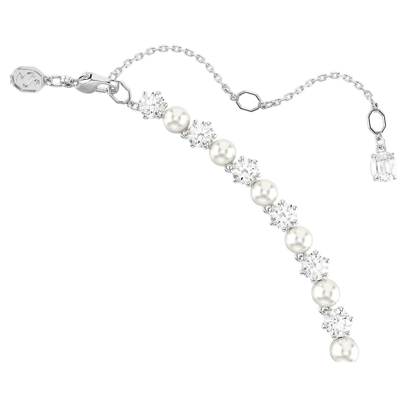 Matrix Tennis necklace, Crystal pearl, Round cut, White, Rhodium plated by SWAROVSKI