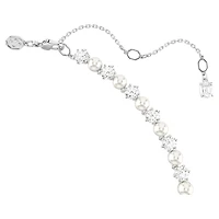 Matrix Tennis necklace, Crystal pearl, Round cut, White, Rhodium plated by SWAROVSKI