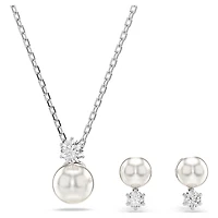 Matrix set, Crystal pearl, Round cut, White, Rhodium plated by SWAROVSKI