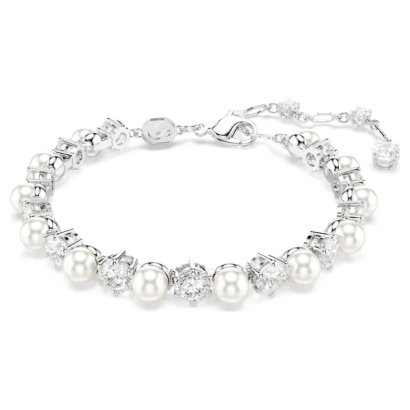 Matrix Tennis bracelet, Crystal pearl, Round cut, White, Rhodium plated by SWAROVSKI