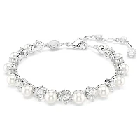 Matrix Tennis bracelet, Crystal pearl, Round cut, White, Rhodium plated by SWAROVSKI