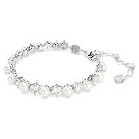 Matrix Tennis bracelet, Crystal pearl, Round cut, White, Rhodium plated by SWAROVSKI