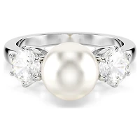 Matrix cocktail ring, Crystal pearl, Round cut, White, Rhodium plated by SWAROVSKI