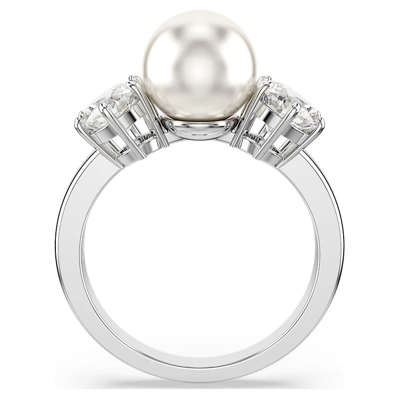 Matrix cocktail ring, Crystal pearl, Round cut, White, Rhodium plated by SWAROVSKI