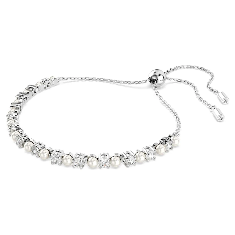 Matrix Tennis bracelet, Crystal pearl, Round cut, White, Rhodium plated by SWAROVSKI