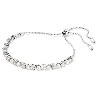 Matrix Tennis bracelet, Crystal pearl, Round cut, White, Rhodium plated by SWAROVSKI