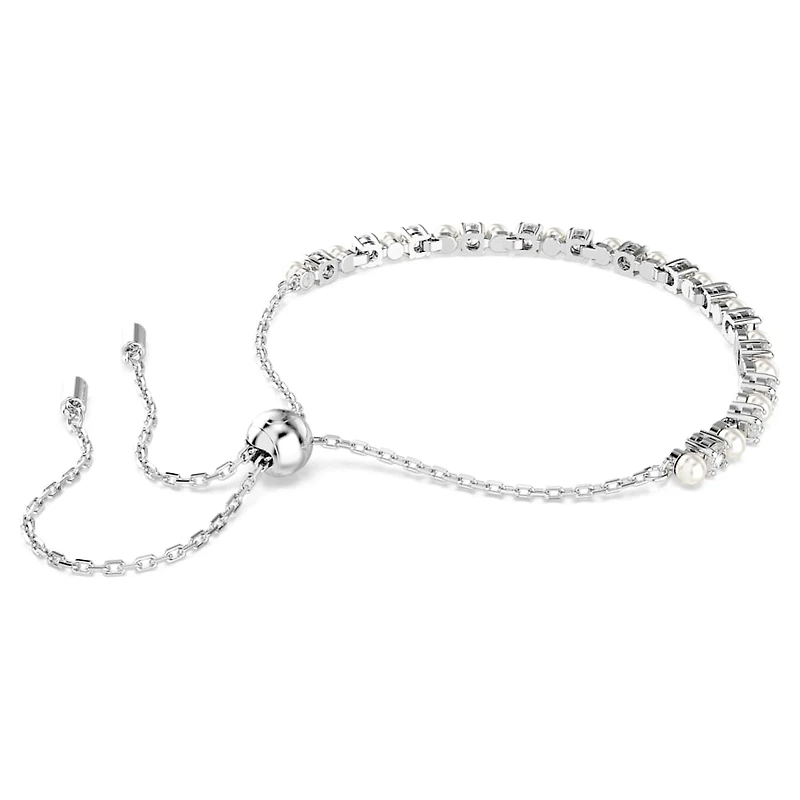 Matrix Tennis bracelet, Crystal pearl, Round cut, White, Rhodium plated by SWAROVSKI