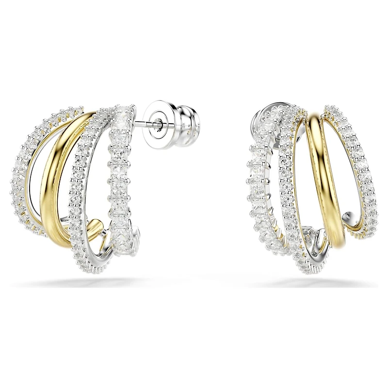Hyperbola hoop earrings, Mixed cuts, Mini, White, Mixed metal finish by SWAROVSKI