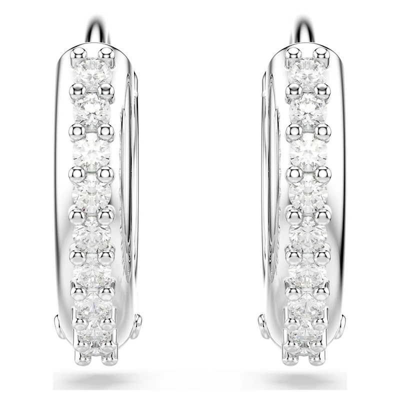 Matrix hoop earrings, Round cut, White, Rhodium plated by SWAROVSKI