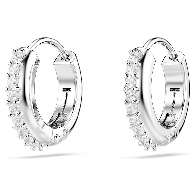 Matrix hoop earrings, Round cut, White, Rhodium plated by SWAROVSKI