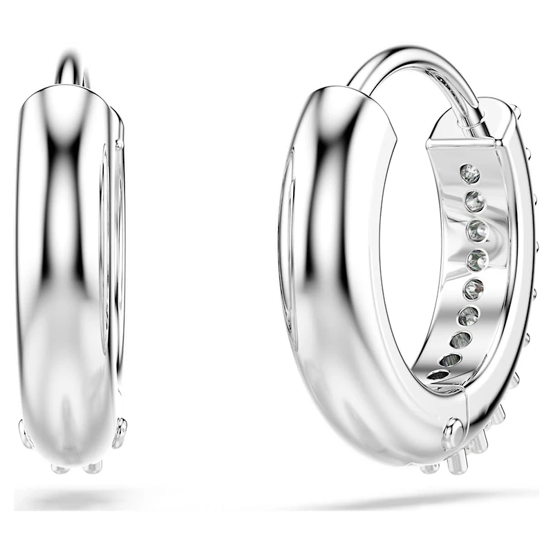 Matrix hoop earrings, Round cut, White, Rhodium plated by SWAROVSKI