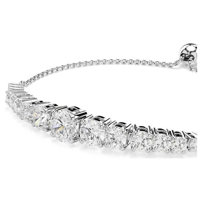 Matrix Tennis bracelet, Gradient of round cuts, White, Rhodium plated by SWAROVSKI