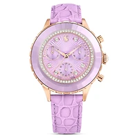 Octea chrono watch, Swiss Made, Leather strap, Purple, Rose gold-tone finish by SWAROVSKI