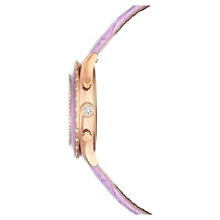 Octea chrono watch, Swiss Made, Leather strap, Purple, Rose gold-tone finish by SWAROVSKI