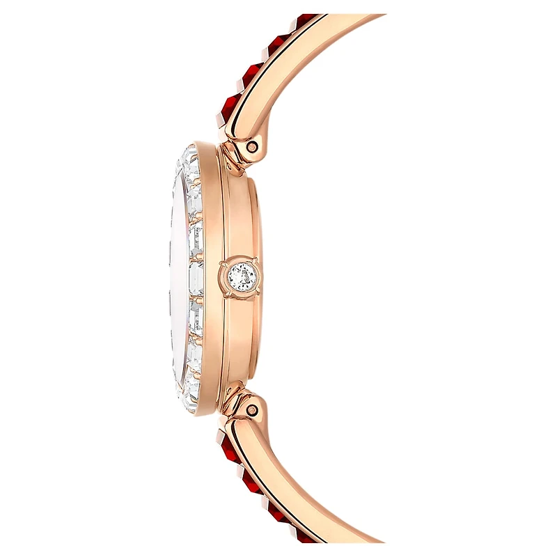 Matrix bangle watch, Swiss Made, Crystal bracelet, Red, Rose gold-tone finish by SWAROVSKI