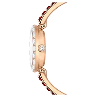 Matrix bangle watch, Swiss Made, Crystal bracelet, Red, Rose gold-tone finish by SWAROVSKI