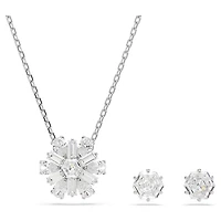 Idyllia set, Mixed cuts, Snowflake, White, Rhodium plated by SWAROVSKI
