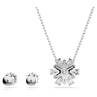 Idyllia set, Mixed cuts, Snowflake, White, Rhodium plated by SWAROVSKI