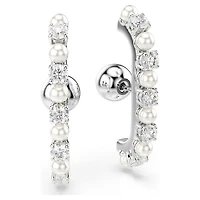 Matrix ear cuff, Set (3), Crystal pearl, Round cut, White, Rhodium plated by SWAROVSKI