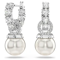 Matrix drop earrings, Crystal pearl, Round cut, White, Rhodium plated by SWAROVSKI