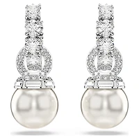 Matrix drop earrings, Crystal pearl, Round cut, White, Rhodium plated by SWAROVSKI