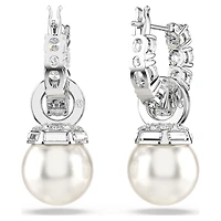 Matrix drop earrings, Crystal pearl, Round cut, White, Rhodium plated by SWAROVSKI