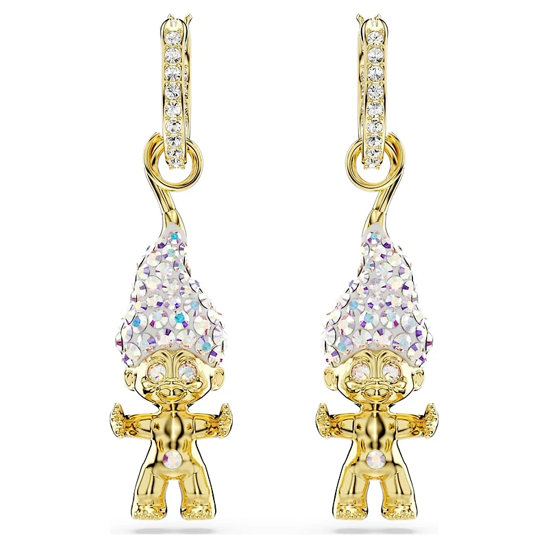 Good Luck Trolls drop earrings, Troll, White, Gold-tone plated by SWAROVSKI