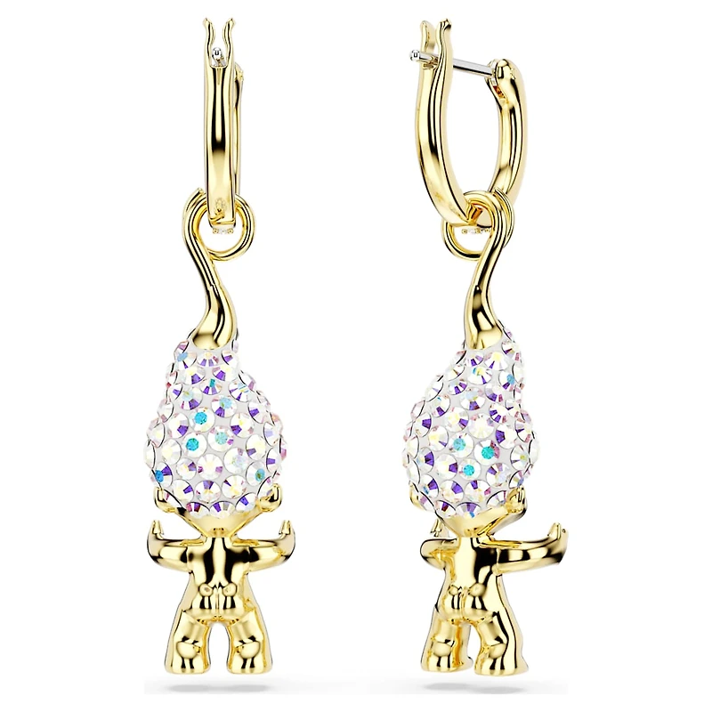 Good Luck Trolls drop earrings, Troll, White, Gold-tone plated by SWAROVSKI