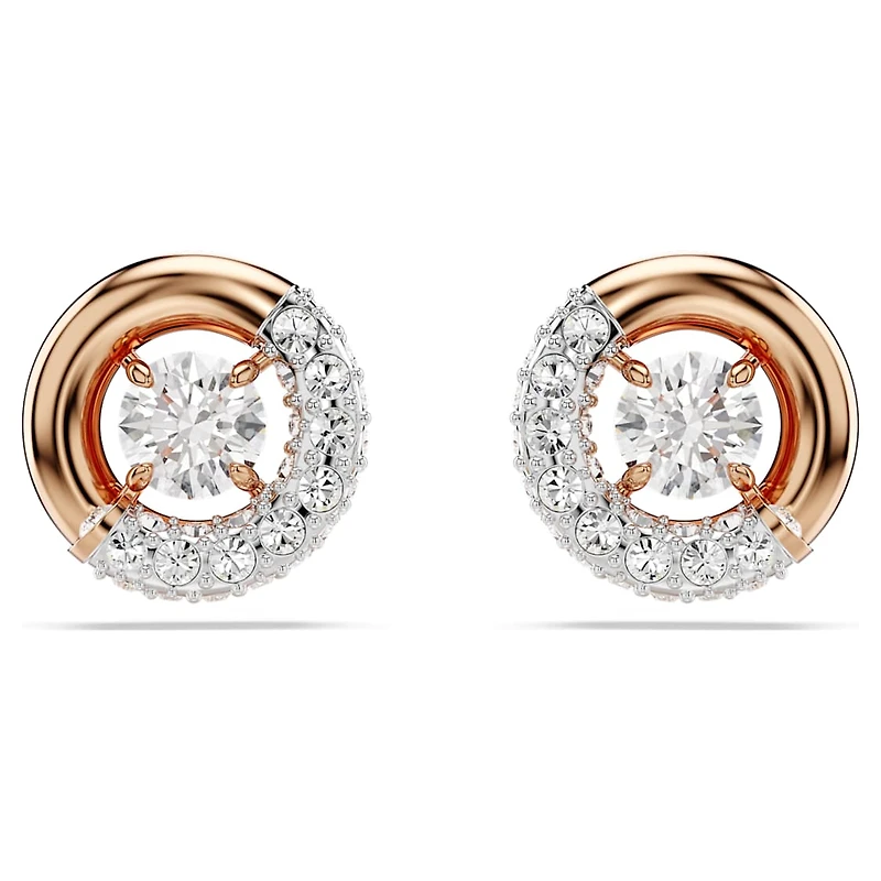 Dextera stud earrings, Round cut, White, Rose gold-tone plated by SWAROVSKI