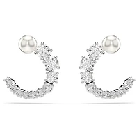 Matrix hoop earrings, Crystal pearl, Round cut, White