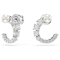Matrix hoop earrings, Crystal pearl, Round cut, White
